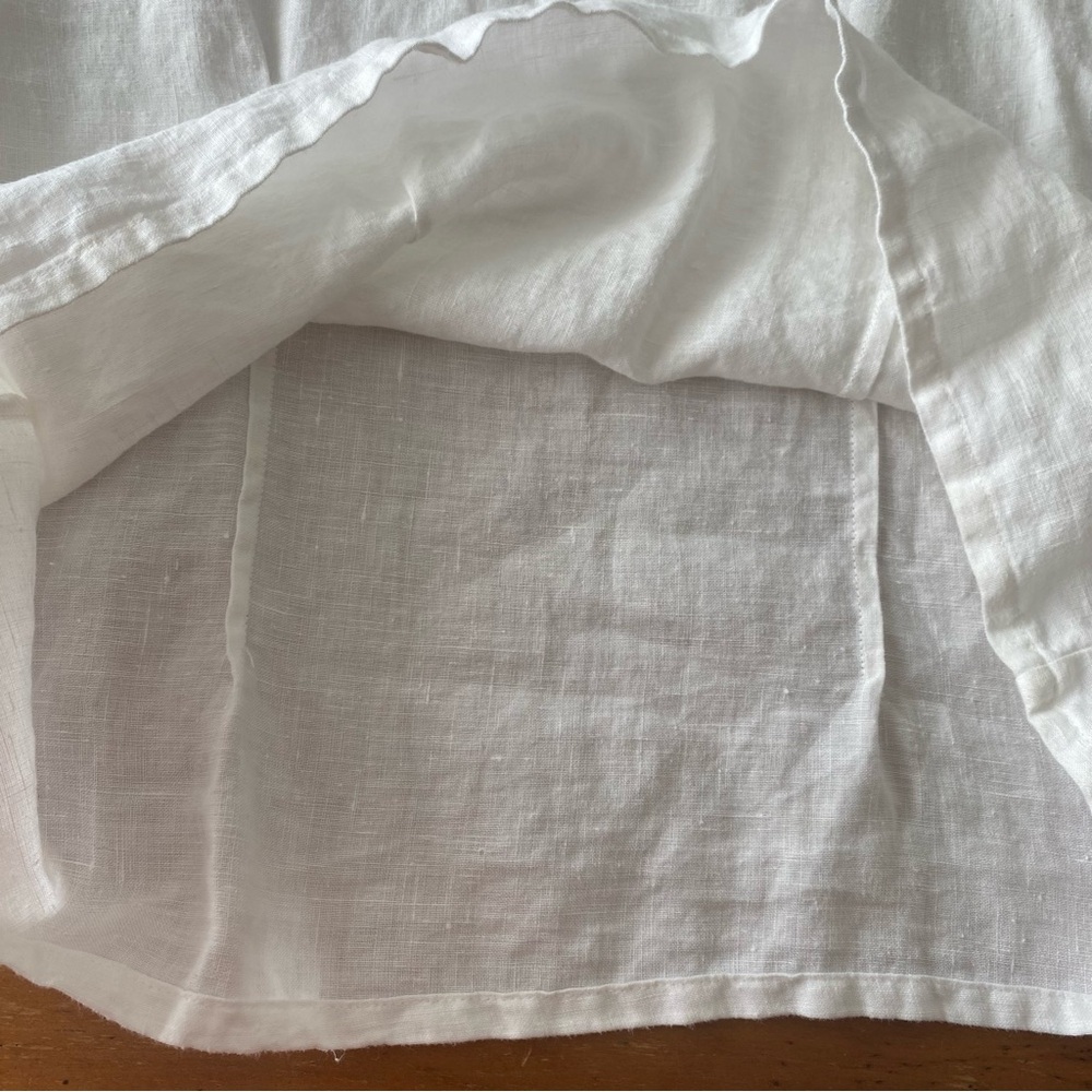 100% Linen Vintage White Short Sleeve Top Eyelet Trim Cottagecore Coastal Small - Picture 8 of 13